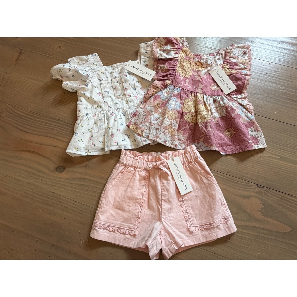 Kk19 Janie and Jack Floral Bundle 2T Top 12-18M Top 6-12M Shorts NWT Pink White